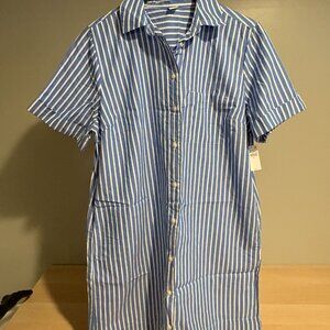 NWT Old Navy Linen Blue Striped Mini Shirt Dress Size M